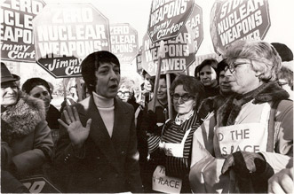Women's Strike for Peace protest at the White House. Midge came out of the White House to talk to them. 2-8-77